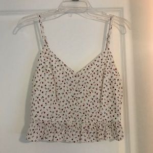Forever 21 White and Floral Adjustable Spaghetti Strap Crop Top Size M